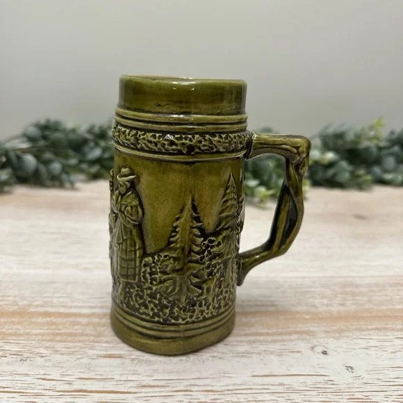 Vintage German Green Ceramic Stein with Embossed Figures - Picture 2 of 7